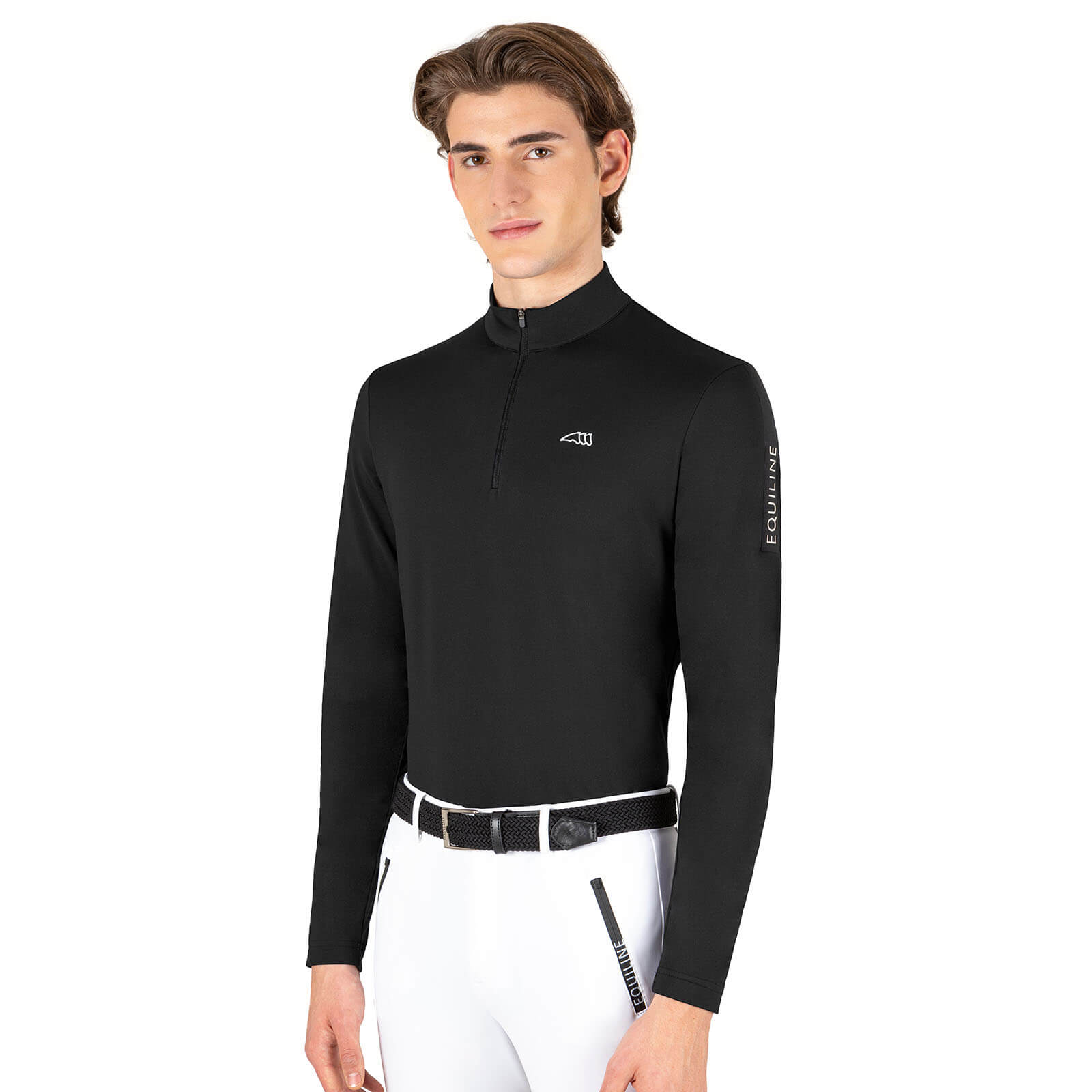 Herrenbekleidung im Collection Sale, schwarzes Equiline Oberteil mit weißer Reithose. Herrenbekleidung im Collection Sale, schwarzes Equiline Oberteil mit weißer Reithose.