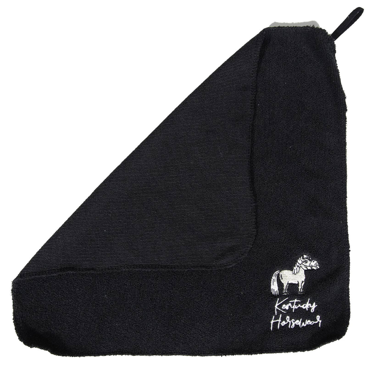Kentucky Horsewear Handtuch Sammy, Schwarz, Produkt allein mit Stickerei und Schlaufe.