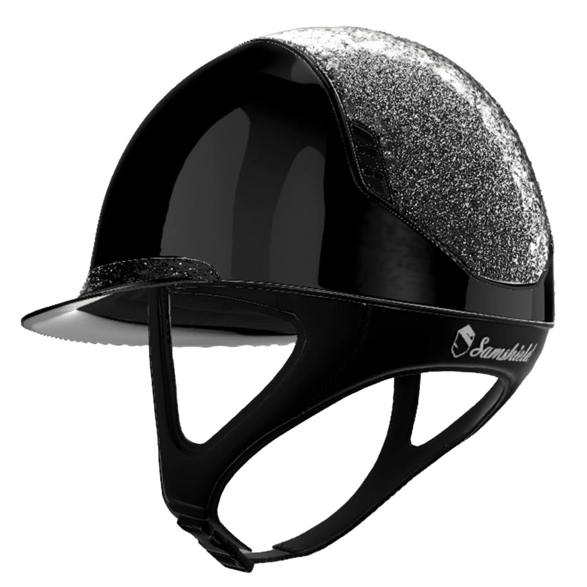 Samshield Reithelm Miss Shield 2.0 Black SG Top + Frontal Band Ultra Fine Rocks Trim + Blason Matt Black, Schwarz, Produkt allein.