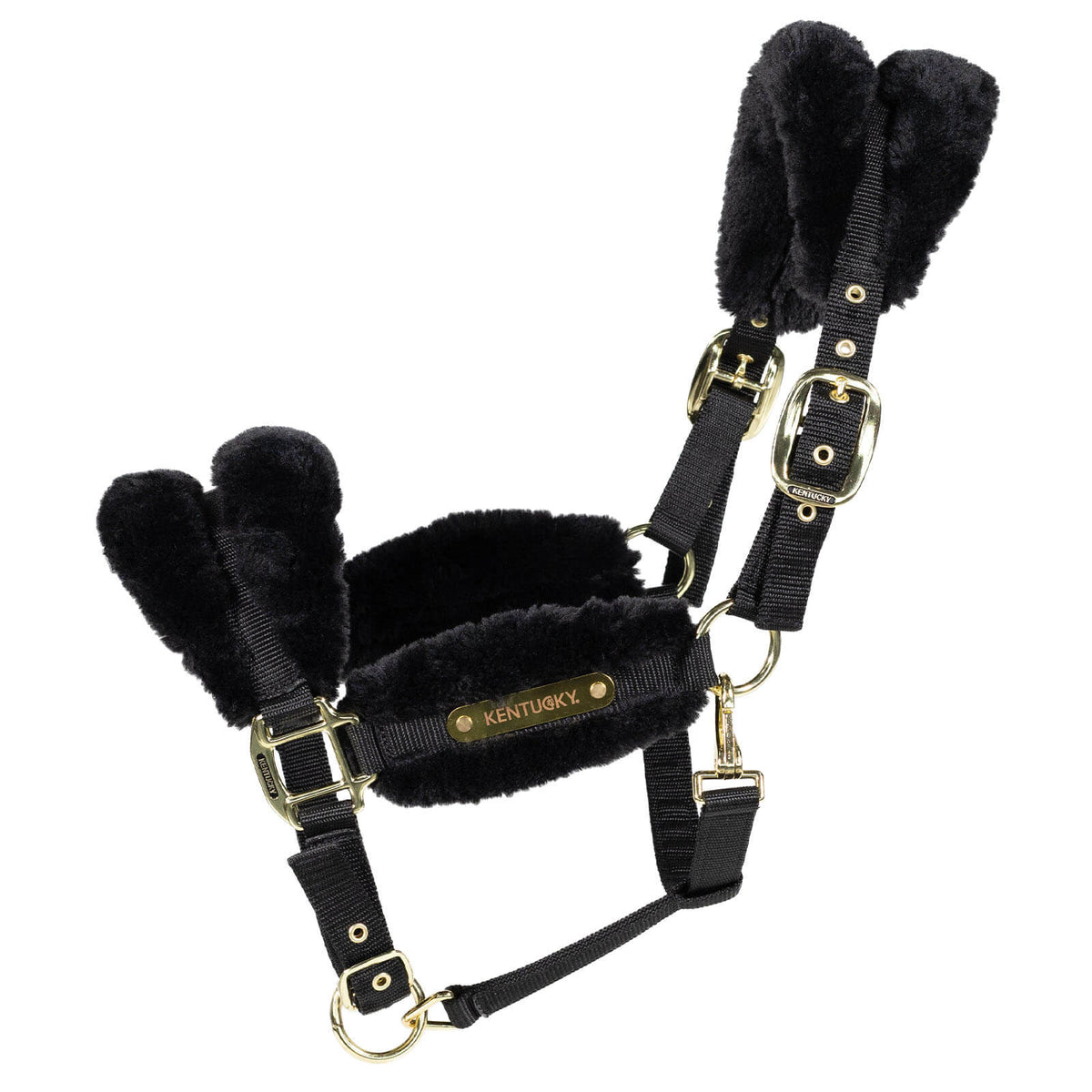 Nylonhalfter mit Lammfell Soft Stallhalfter, Schwarz, Produkt allein auf weißem Hintergrund.