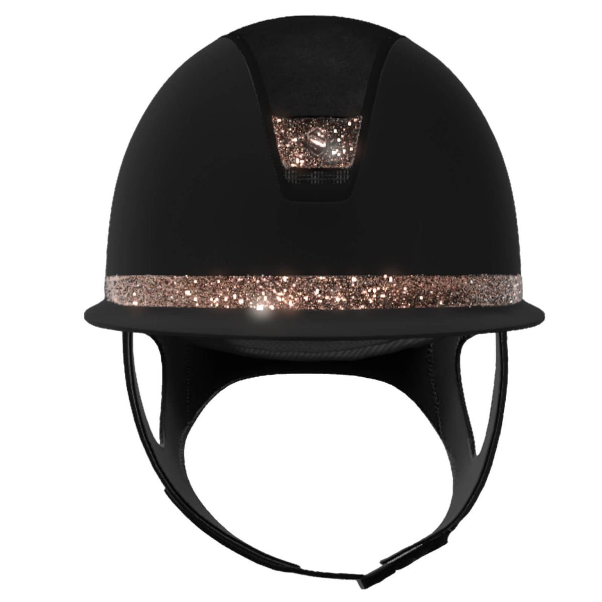 Samshield Reithelm Miss Shield 2.0 Black SM Top Alcantara/ Blason Crystal Fabric Rose Gold Trim Matt Black, Detailaufnahme.