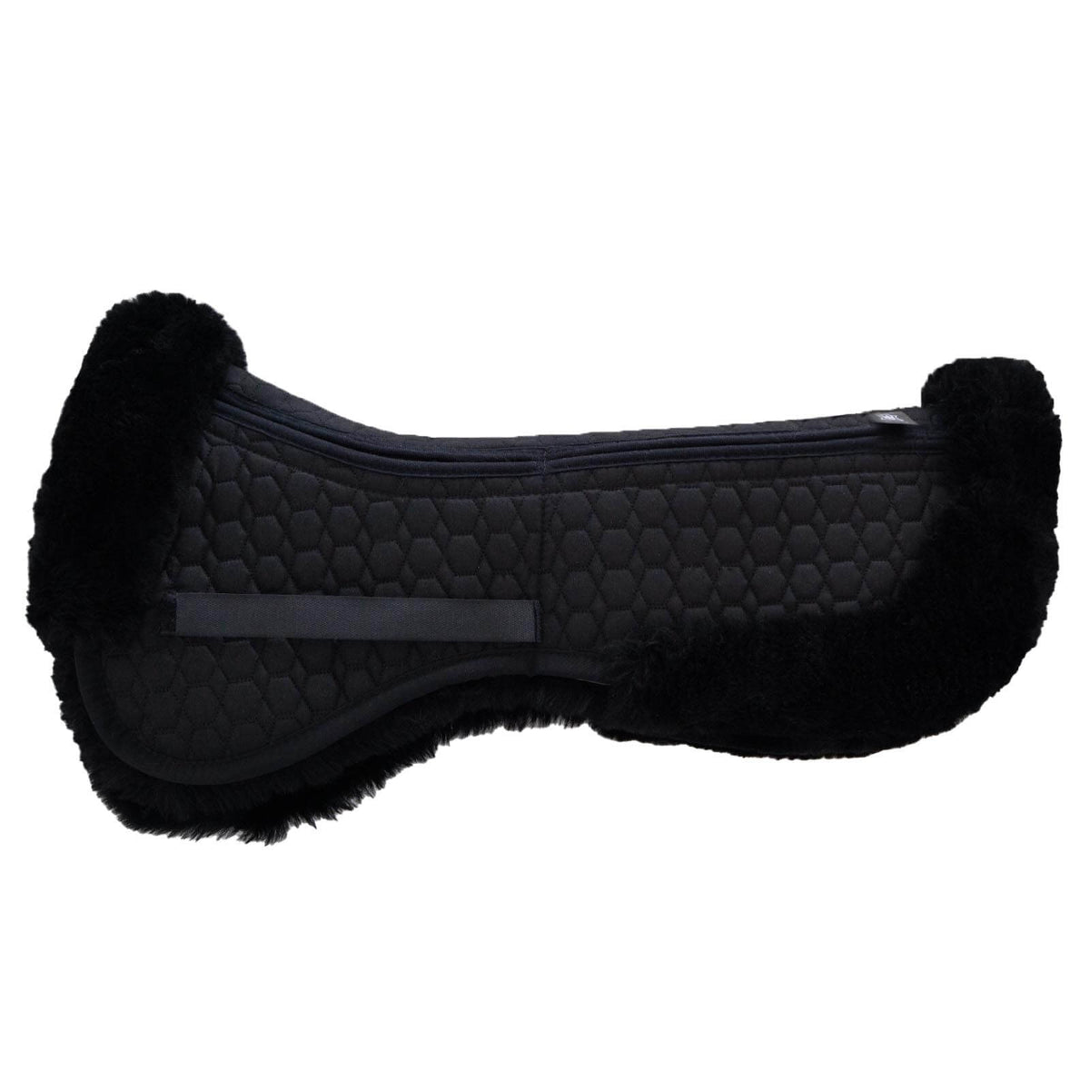 Sattelkissen Lammfell mit Correction®-System Sattelpad, Schwarz/Schwarz, Produkt allein auf weißem Hintergrund.