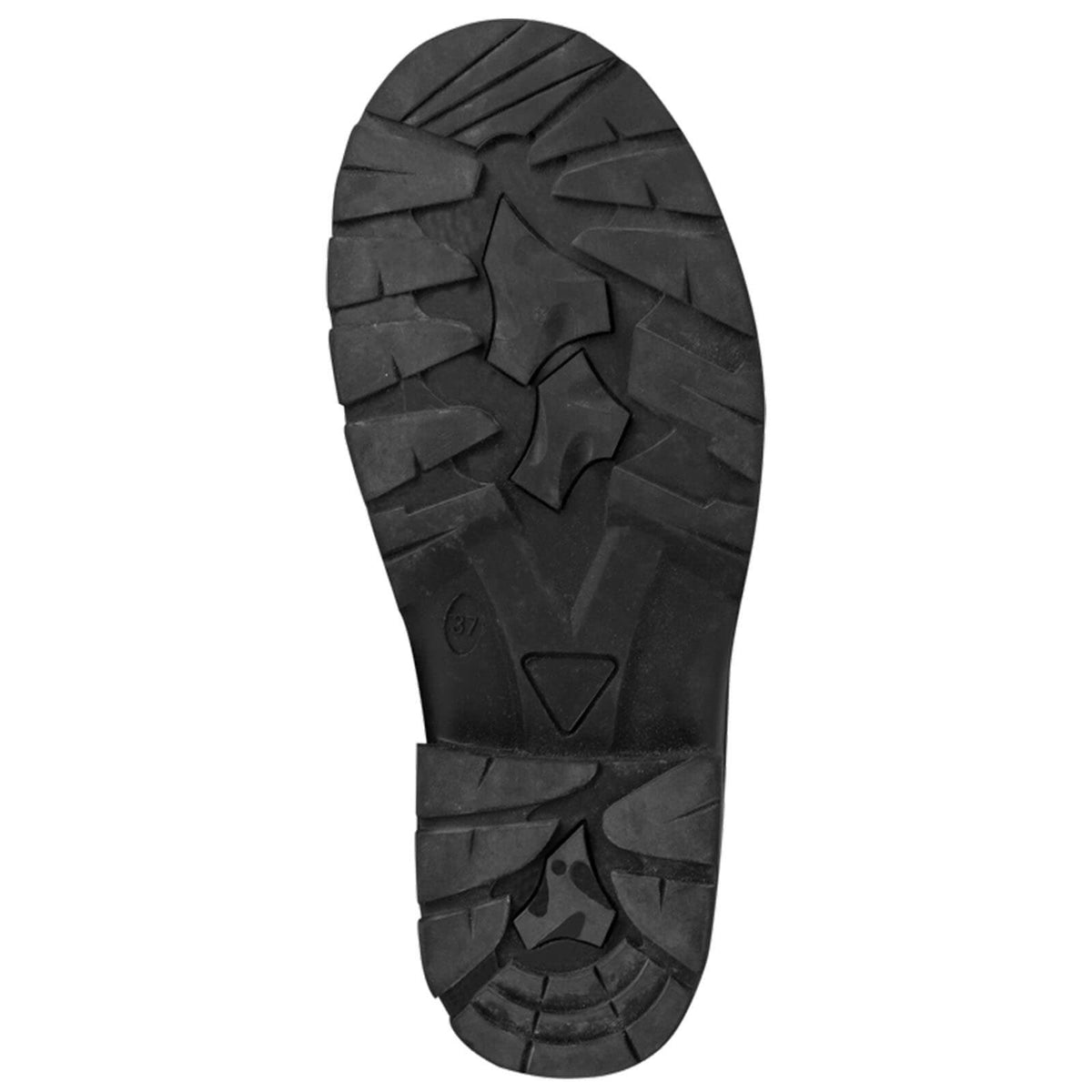 E.L.T Stiefel Unisex Thermostiefel Kingston Stallschuhe, Schwarz, Sohle von unten auf weißem Hintergrund.