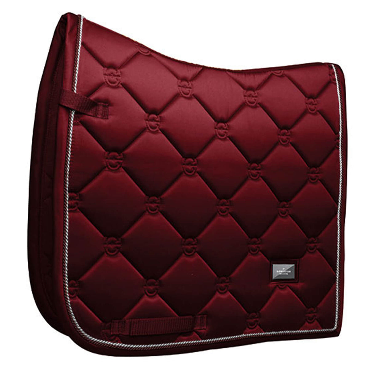 Dressurschabracke Bordeaux Schabracke, Shiny Bordeaux, Produkt allein auf weißem Hintergrund.