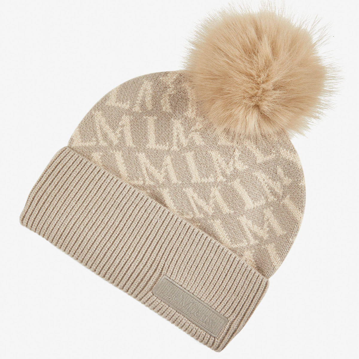 LeMieux Mütze Damen LM Beanie HW 2024 Bommelmütze, Stone, Produkt allein auf weißem Hintergrund.