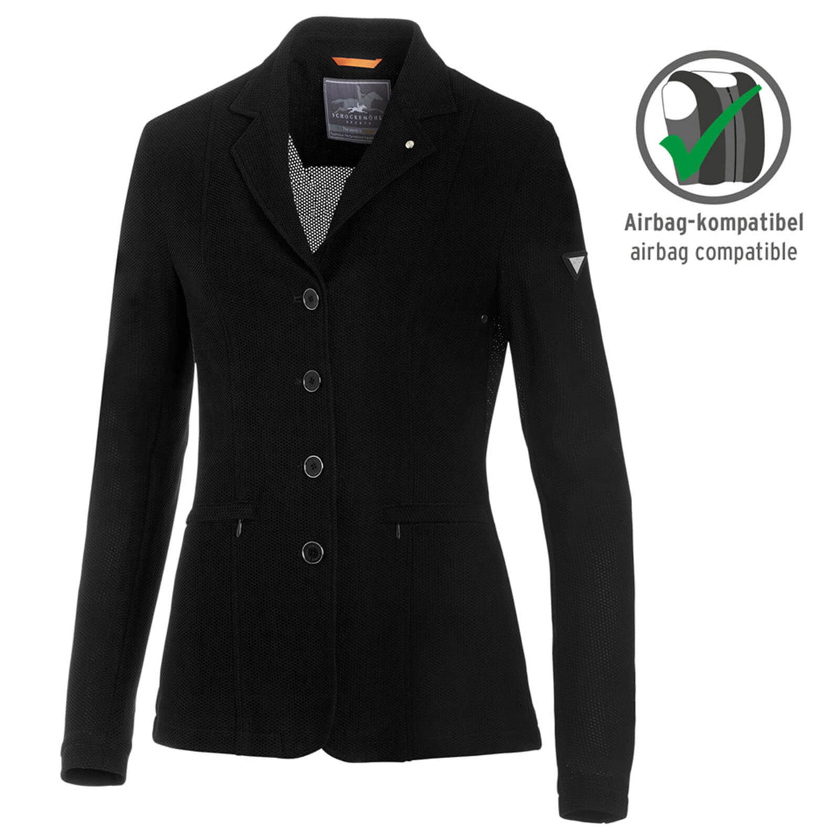 Schockemöhle Sports Turnierjacket Damen Air Cool Turniersakko, Black, Produkt allein mit Airbag-kompatibel-Hinweis.