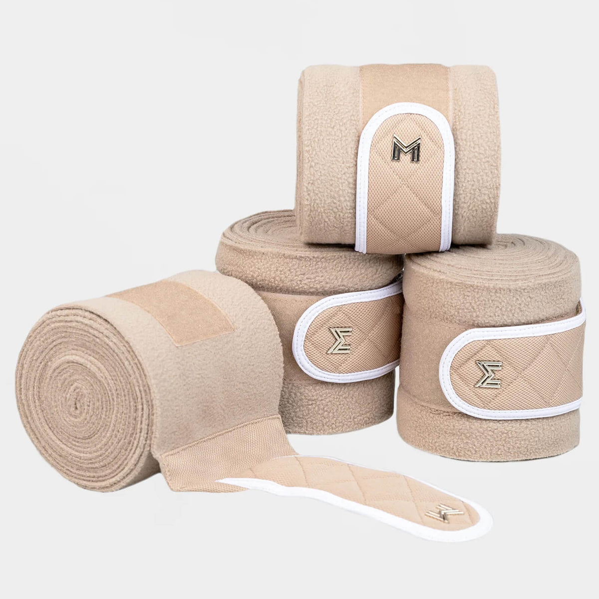 Bandagen Crew 4er Set Fleecebandagen, Beige, Produkt allein auf weißem Hintergrund.