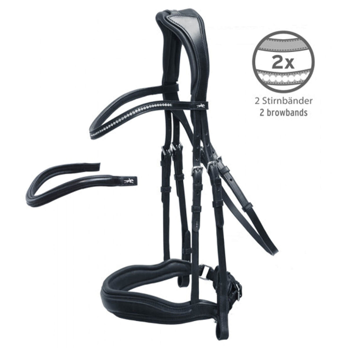 Schockemöhle Sports Trense Slimford Trensenzaum, Schwarz, Produkt allein mit 2 Stirnbändern.