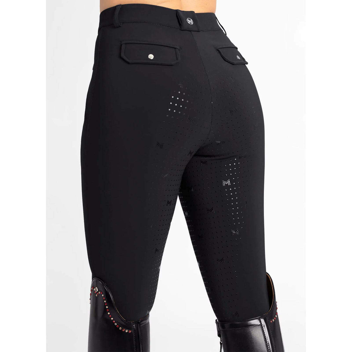 Maximilian Equestrian Reithose Damen Full-Grip Geo Damenreithose Vollbesatzreithose, Schwarz, Produkt allein.
