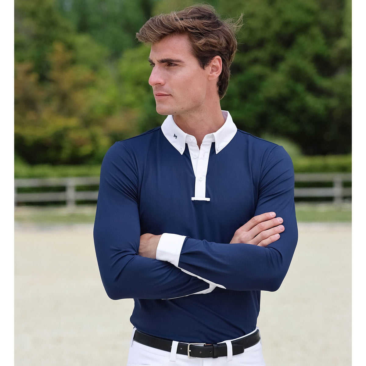 Langarmshirt Herren Active Long Competition Shirt Turniershirt, Navy, Mann trägt das Turniershirt.
