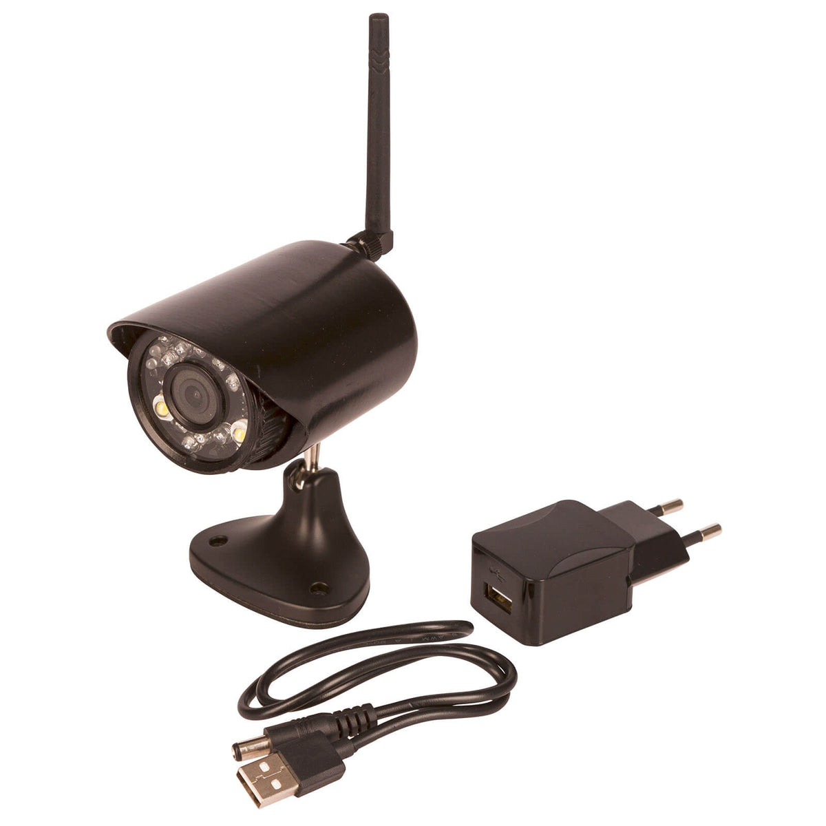KERBL Kamera SmartCam HD Überwachungskamera, schwarz, Produkt allein mit Zubehör auf weißem Hintergrund.