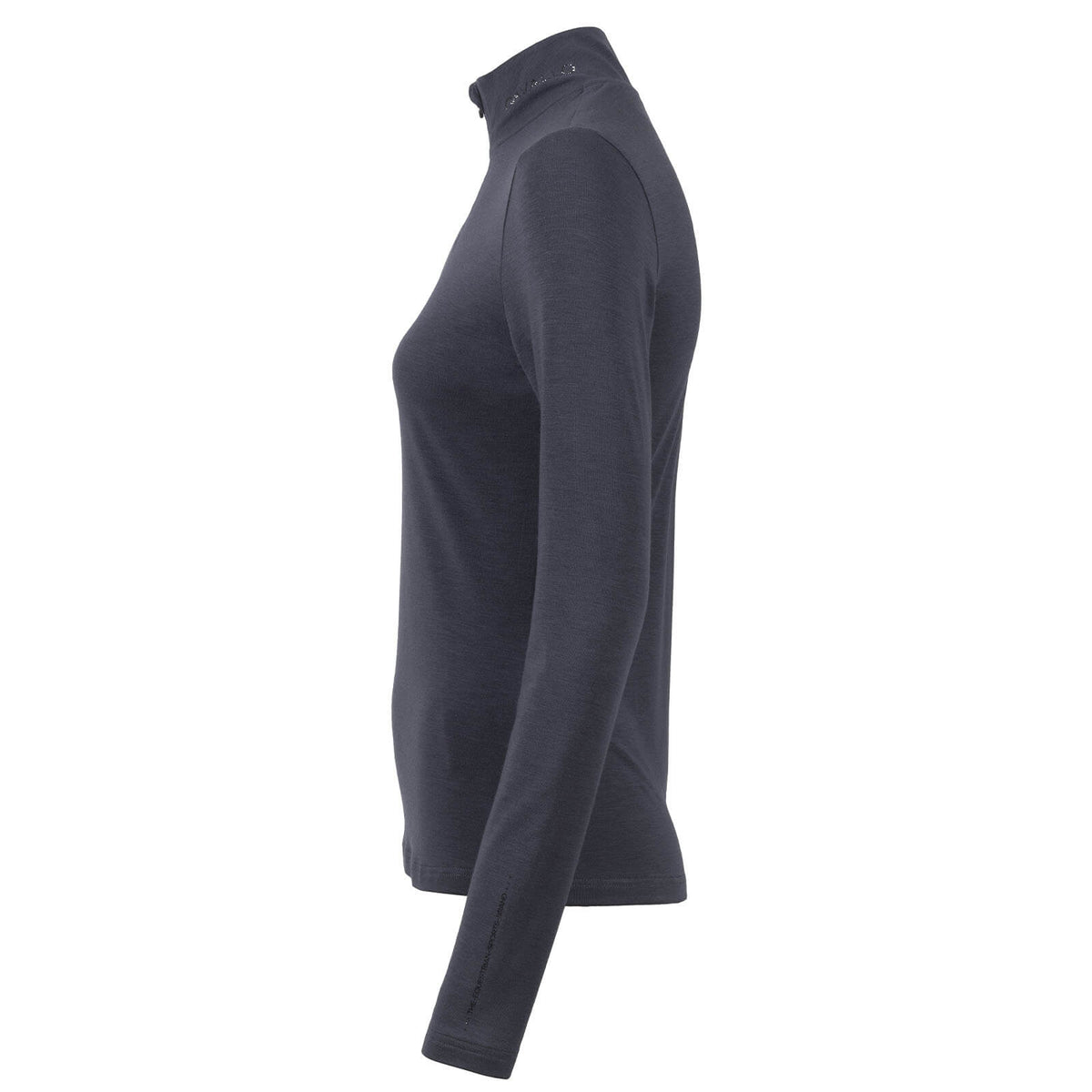 Stehkragenshirt Damen CAVALGENIA HW 2023 Langarmshirt, Dunkelblau, Produkt allein seitlich auf weißem Hintergrund.