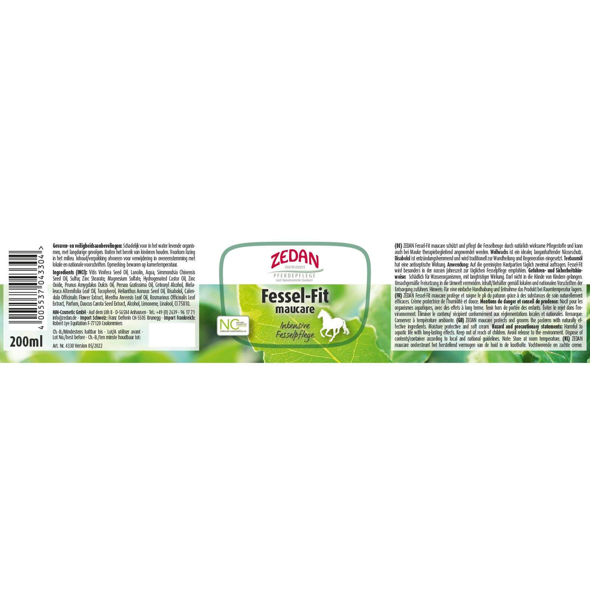 ZEDAN Fessel-Fit Fesselpflege, 200 ml, Produkt allein auf weißem Hintergrund.