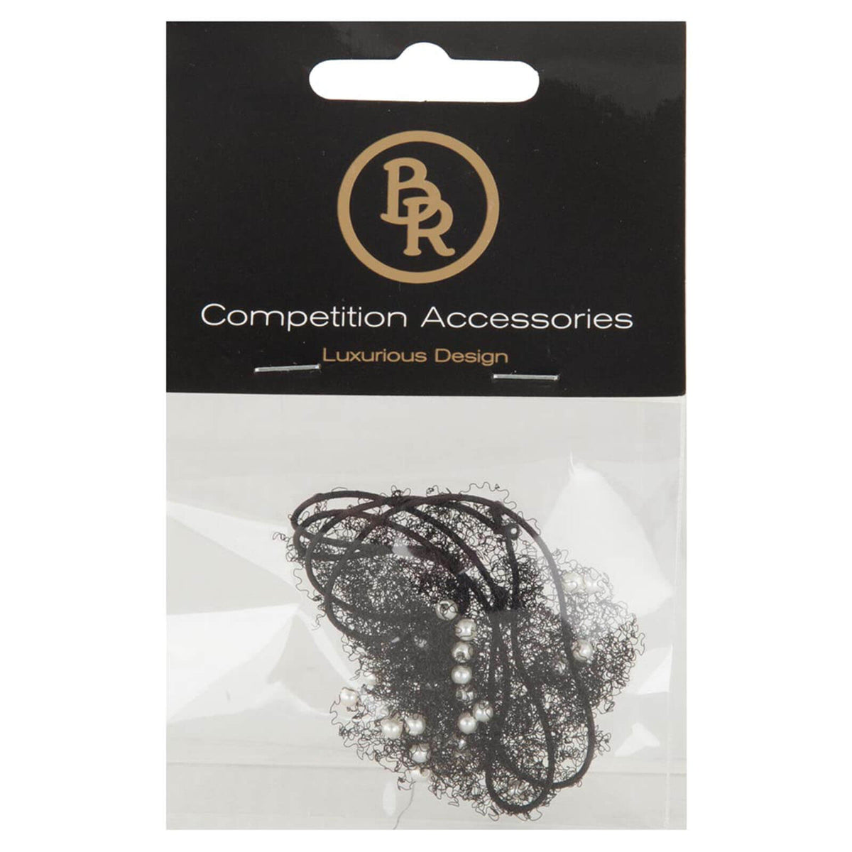 BR Duttnetz Bulb, Schwarz, Produkt allein in Verpackung mit Perlenverzierung.