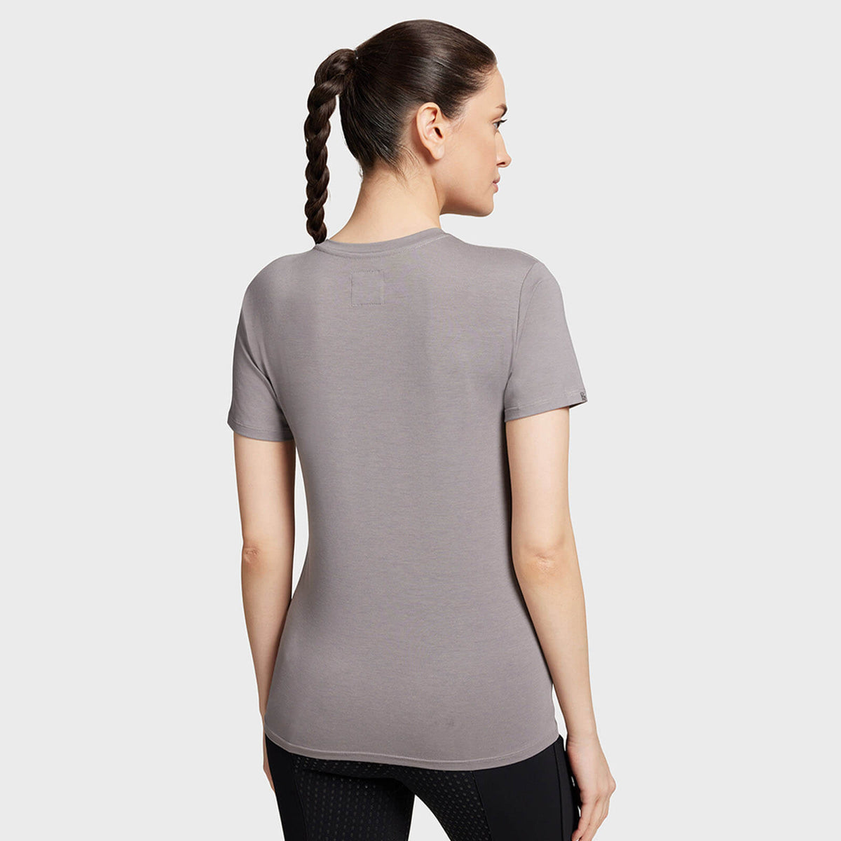 Samshield Trainigssshirt Damen Albane FS 2024 Kurzarmshirt, Grau, Rückansicht an einer Frau.