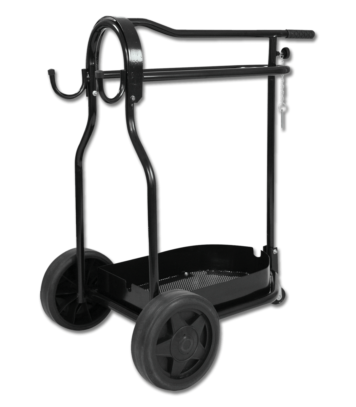 Waldhausen Sattelcaddy Stall-Carry Basket Sattelwagen, Schwarz, Produkt allein auf schwarzem Hintergrund.