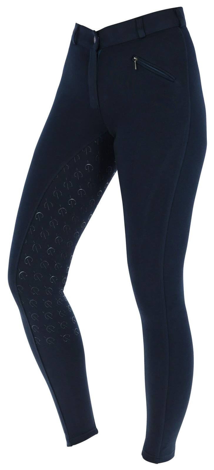Covalliero Reithose Damen Full-Grip Organomic Damenreithose Vollbesatz, Navy, Produkt allein auf weißem Hintergrund.