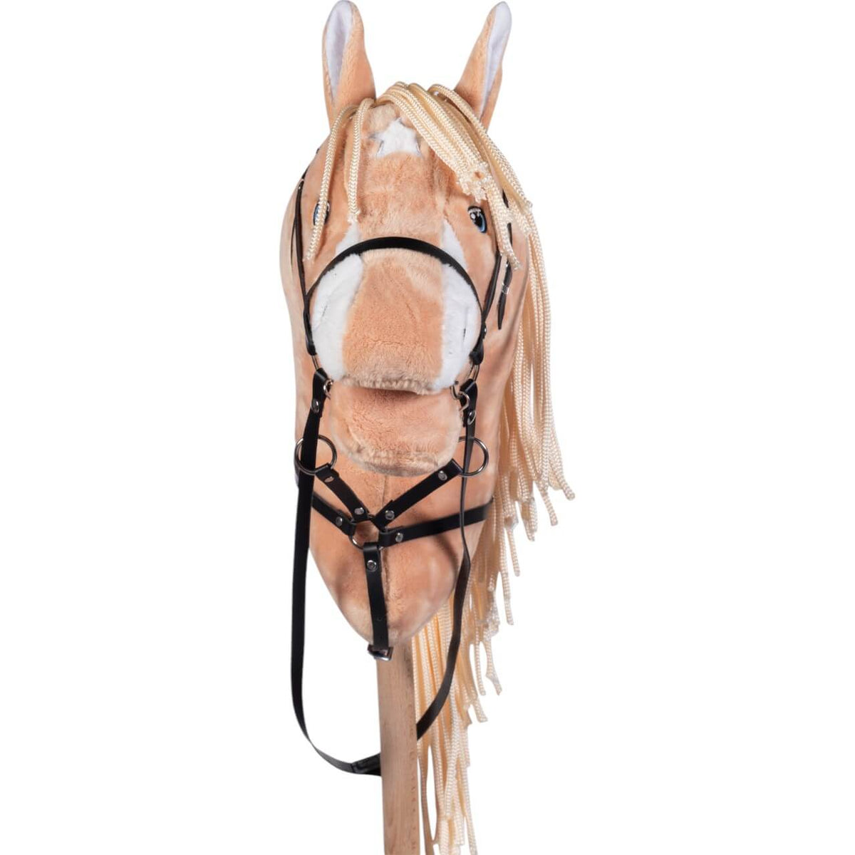 Martingal Hobby Horsing, Beige, Hobby Horse mit Zaumzeug frontal auf weißem Hintergrund.