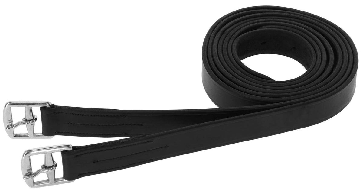 Covalliero Steigbügelriemen Lederriemen Schwarz, Produkt allein auf weißem Hintergrund.