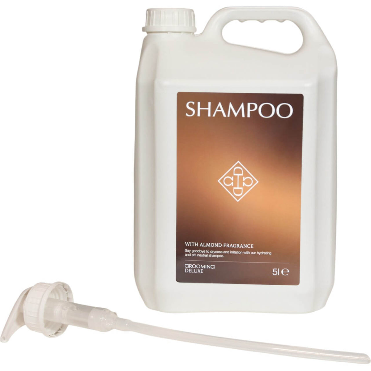 Pumpspender Aufsatz für Grooming Deluxe Mandelshampoo 5L, Detailaufnahme am Shampoo-Kanister.