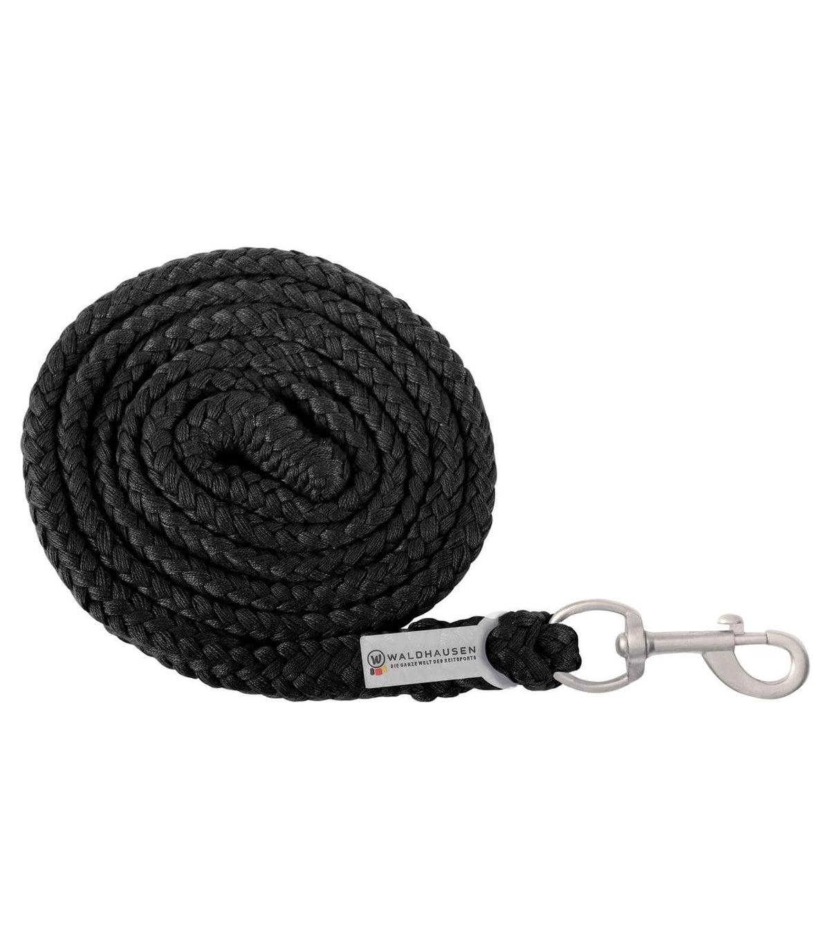 Anbindestrick Plus Karabiner Strick, Schwarz, Produkt allein auf weißem Hintergrund.