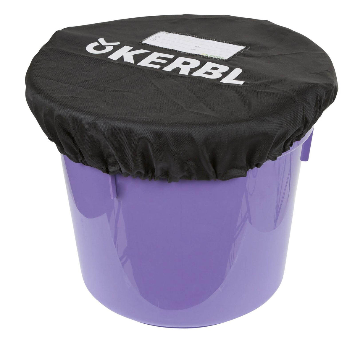 KERBL Abdeckung für Eimer und Futterschalen, Schwarz, auf lila Eimer.