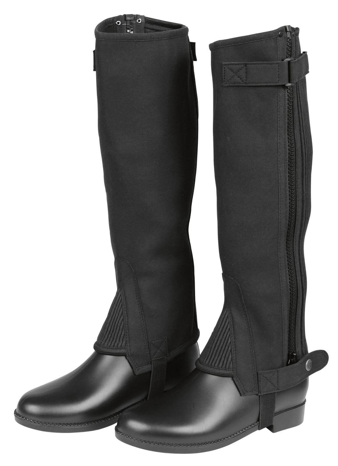 Minichaps ClassicStretch, Schwarz, Produktpaar auf weißem Hintergrund.