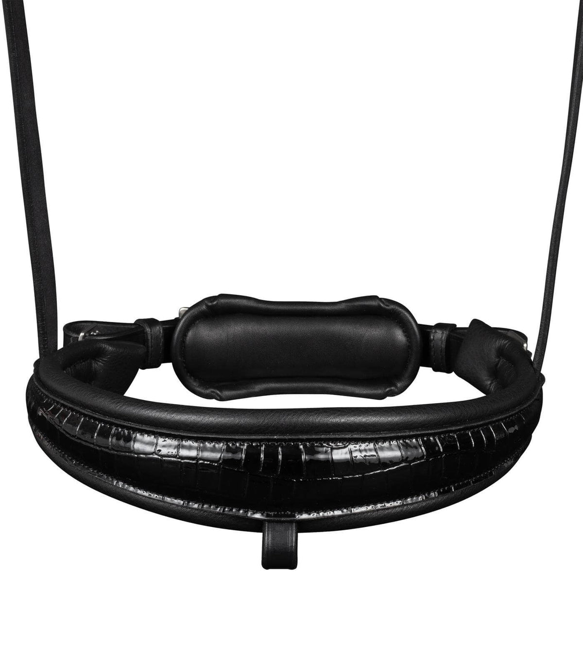 S-Line Trensenzaum Magic, Schwarz, Detailaufnahme des Nasenbands auf weißem Hintergrund.