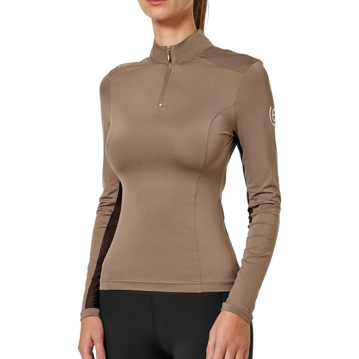 Baselayer Damen Longsleeve Air Breeze Champagne Shirt, Champagne, an Frau getragen.