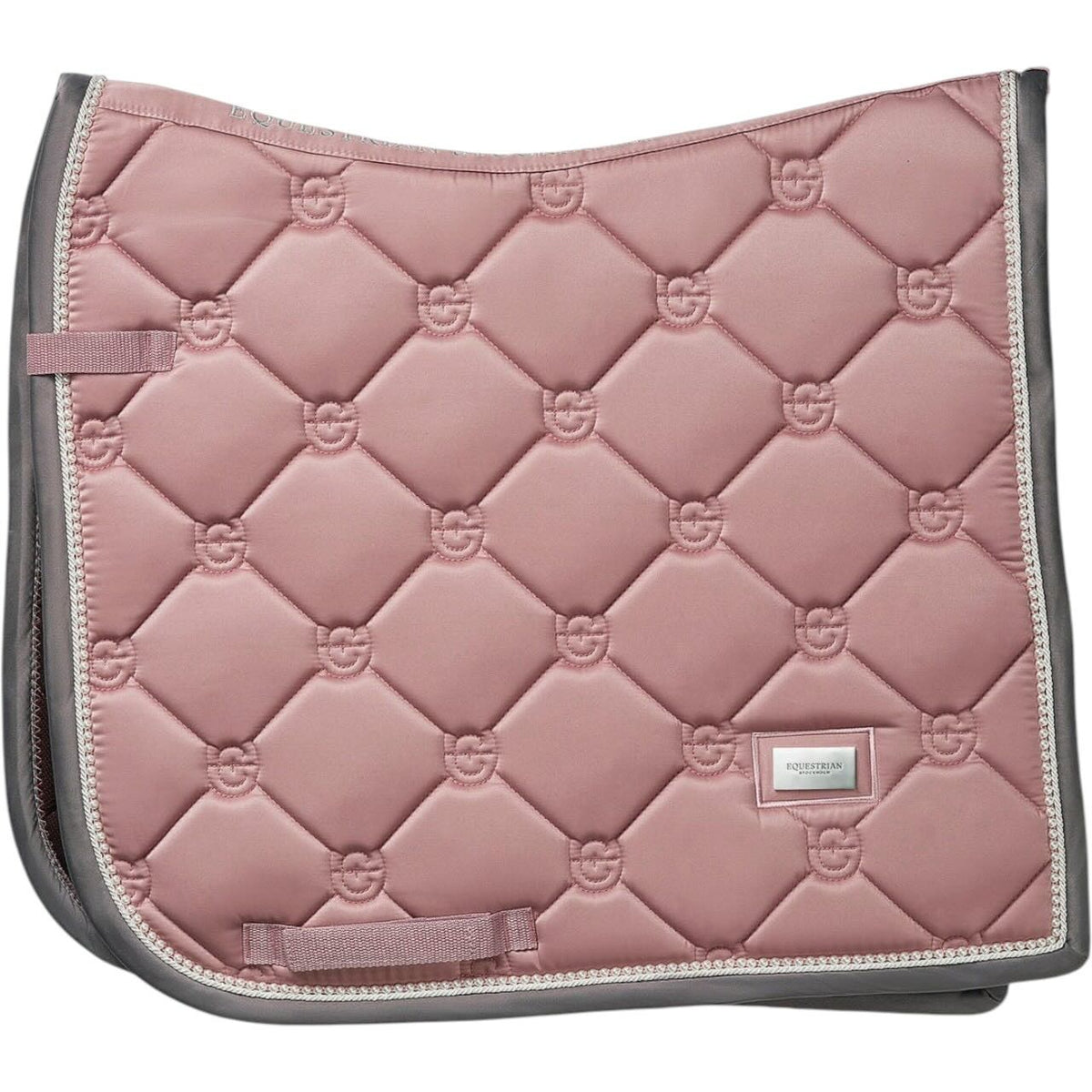Equestrian Stockholm Dressurschabracke Pink Pearl Schabracke, Shiny Dusty Pink, Produkt allein auf weißem Hintergrund.