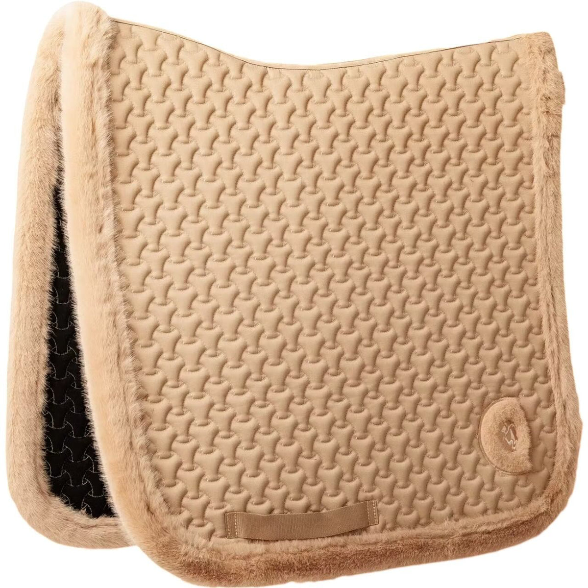 Dressurschabracke Plaited mit Kunstfellrand Schabracke, Beige, Produkt allein.