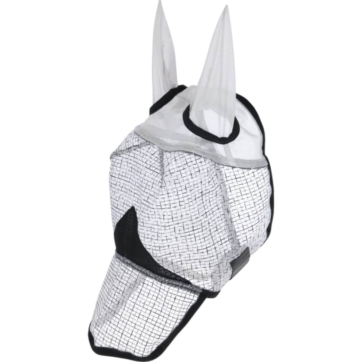 Covalliero Fliegenmaske mit Ohren- und UV-Schutz Fliegenschutz, Weiß, Produkt allein auf weißem Hintergrund.