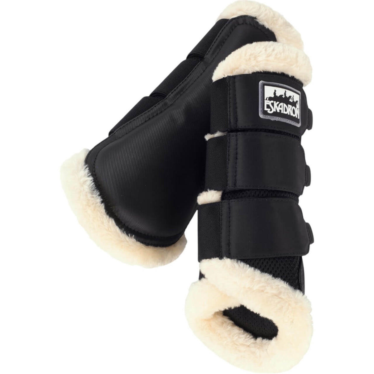 Eskadron Gamaschen Fauxfur Kunstfell Beinschutz, Schwarz, Produkt allein auf weißem Hintergrund.