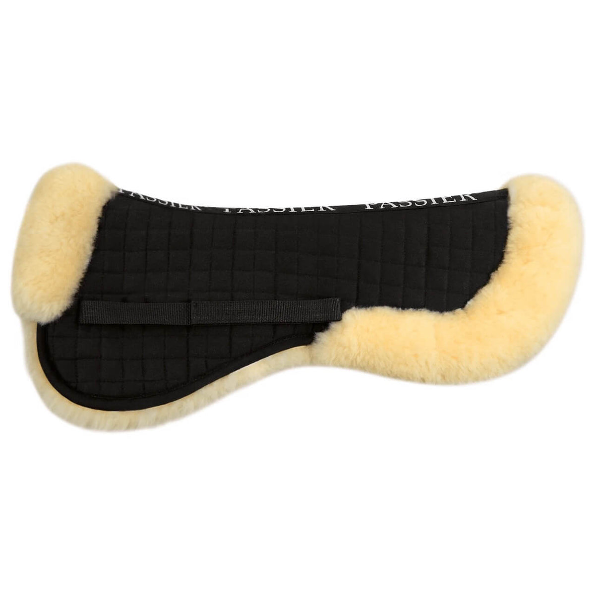Passier Sattelpad Lammfell Pad, Natur/Schwarz, Produkt allein auf weißem Hintergrund.