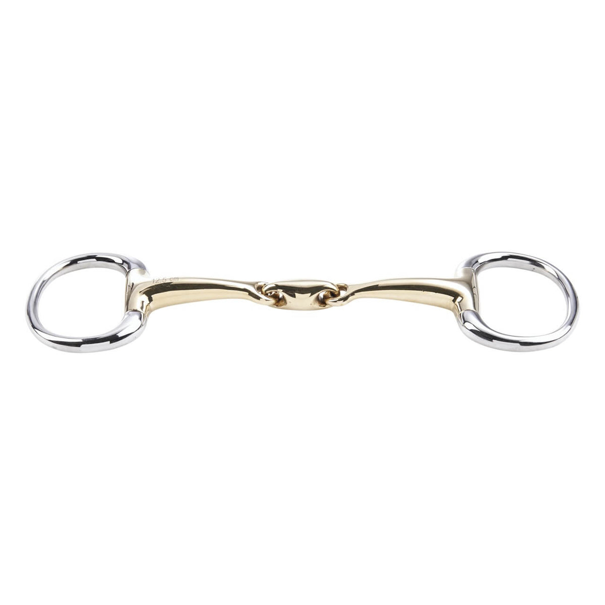 Unterlegtrense Olivenkopf Doppelt Gebrochen KAUGAN® 14 mm Gebiss, Produkt allein auf weißem Hintergrund.