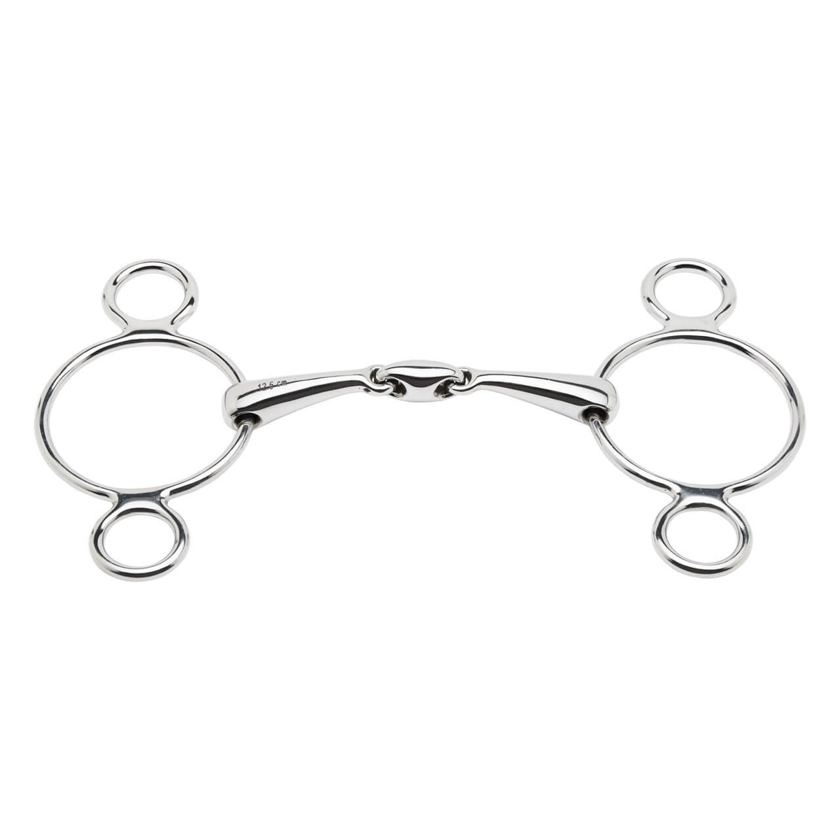 3 Ring Trense Doppelt Gebrochen 16 mm Gebiss, Silber, Produkt allein auf weißem Hintergrund.