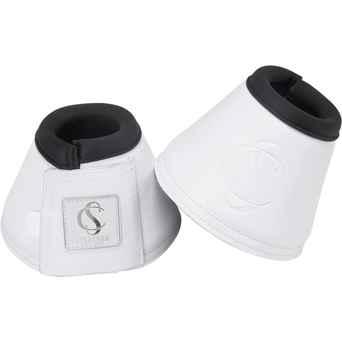 Eskadron Hufglocken Softlate Classic Sports FS26 Sprungglocken, Weiß, Produktpaar auf weißem Hintergrund.