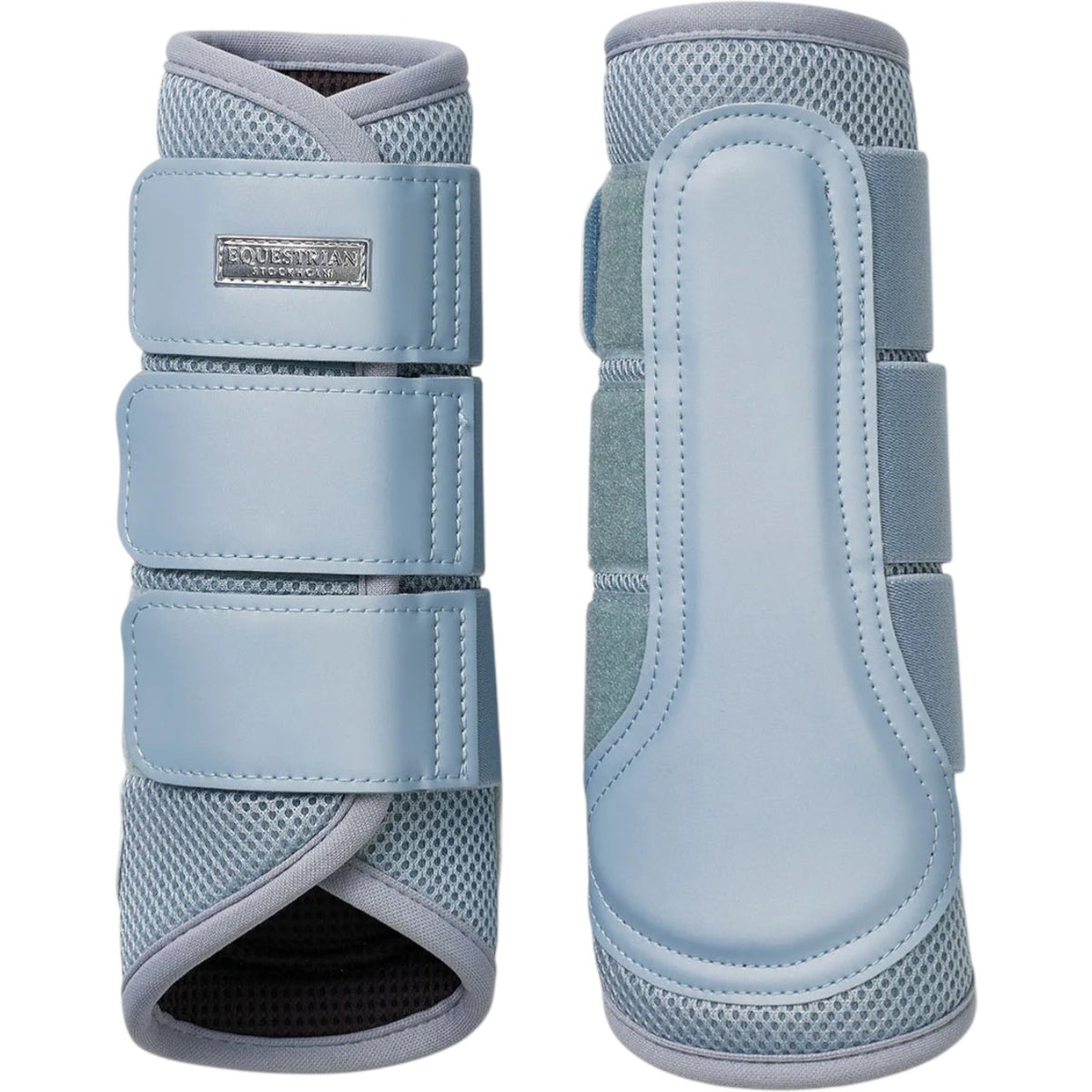 Equestrian Stockholm Dressurgamaschen Ice Blue Mesh Brushing Boots, Ice Blue, Produkt allein auf weißem Hintergrund.