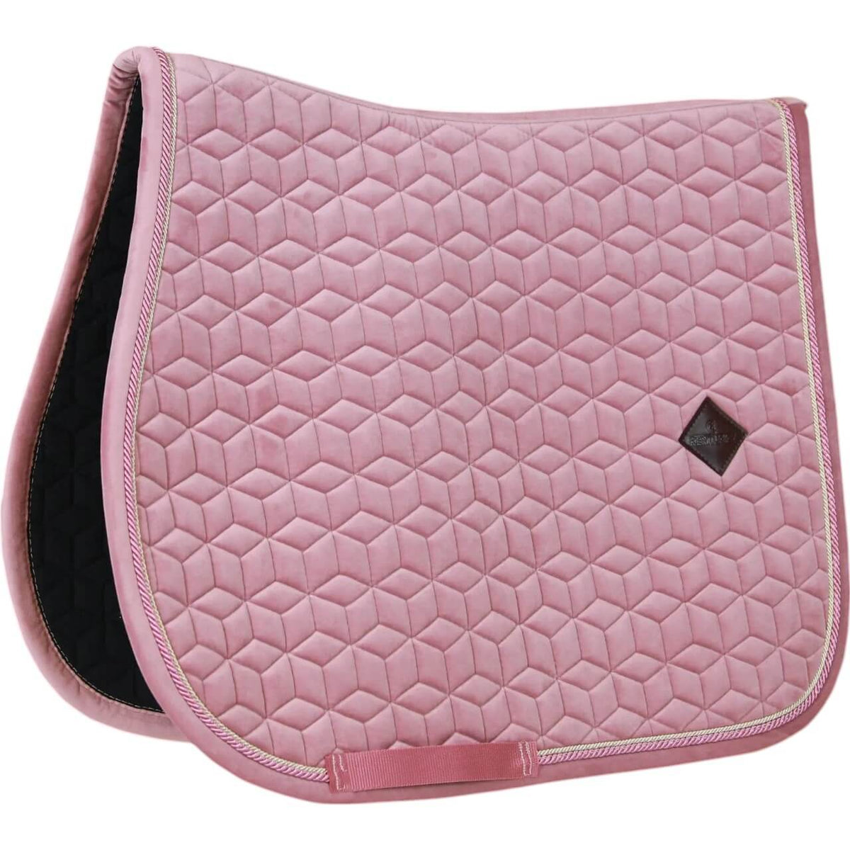 Springschabracke Velvet Samtschabracke Sattelunterlage, Rosa, Produkt allein auf weißem Hintergrund.