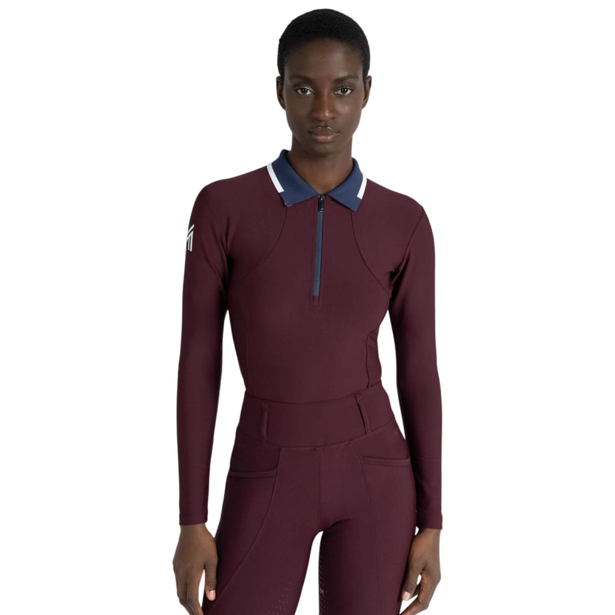 Langarmshirt Damen Concept Long Sleeve Polo Shirt Baselayer, Burgundy, Person trägt das Produkt.