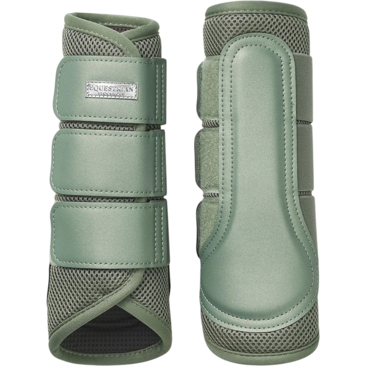 Dressurgamaschen Pistachio White Mesh Brushing Boots, Pistachio White, Paar Gamaschen nebeneinander auf weißem Hintergrund.