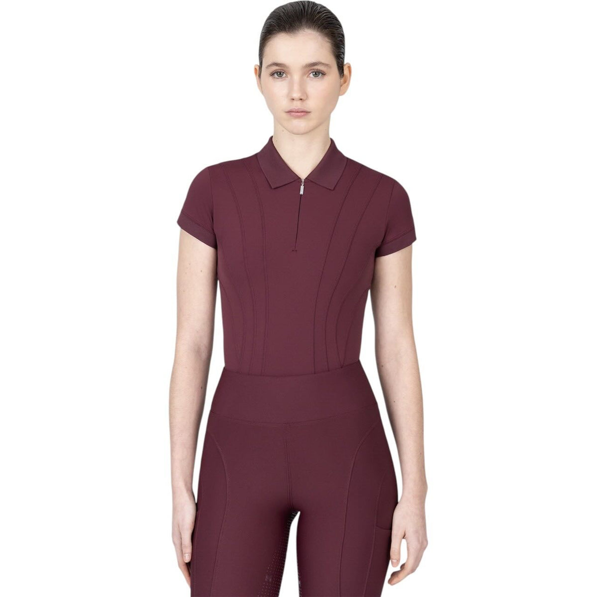 Poloshirt Damen Kurzarm Arc T-Shirt, Rosewood, an Model getragen.