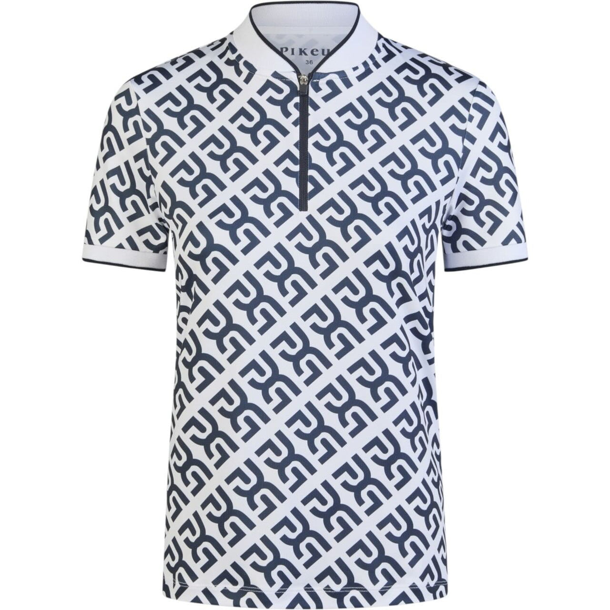 Pikeur Poloshirt Damen The Core FS 2026 Zip-Shirt, Nightblue/White, Produkt allein auf weißem Hintergrund.
