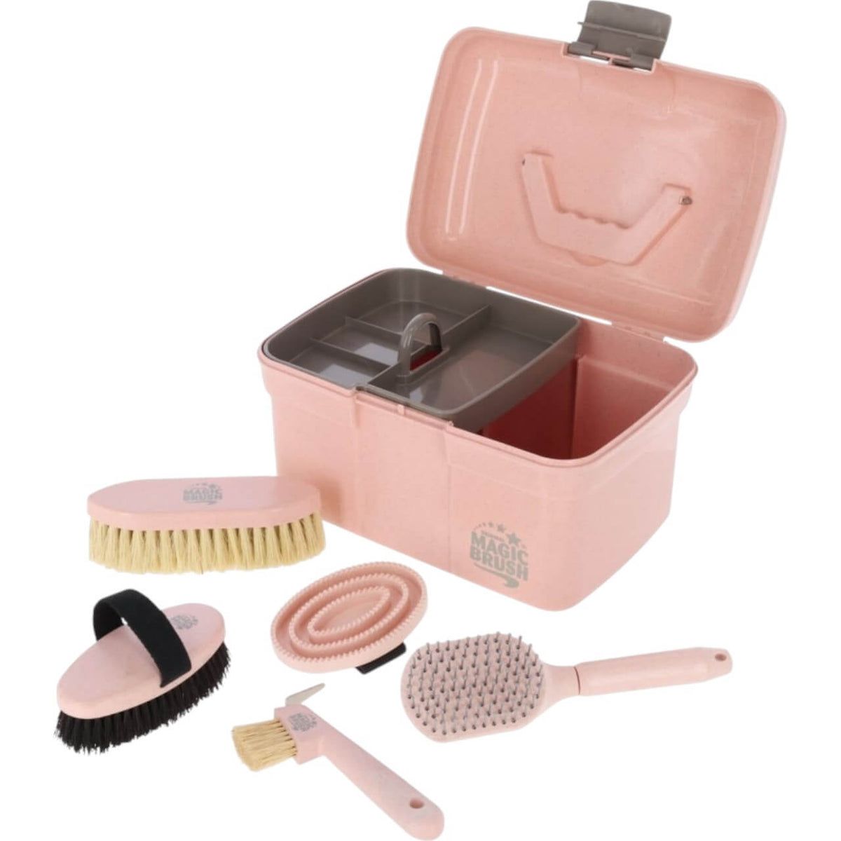 Putzbox Waterlily mit Putzzeug Putzkiste, Pastellrosa, Putzbox und Bürsten im Set auf weißem Hintergrund.