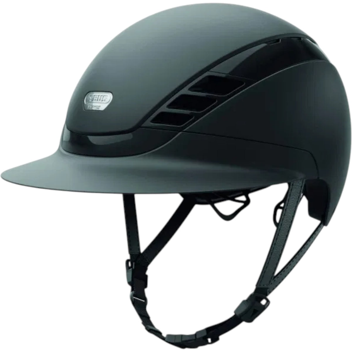 Pikeur Reithelm Air Luxe Pure Long Visor Helm, Black, Produkt allein auf weißem Hintergrund.