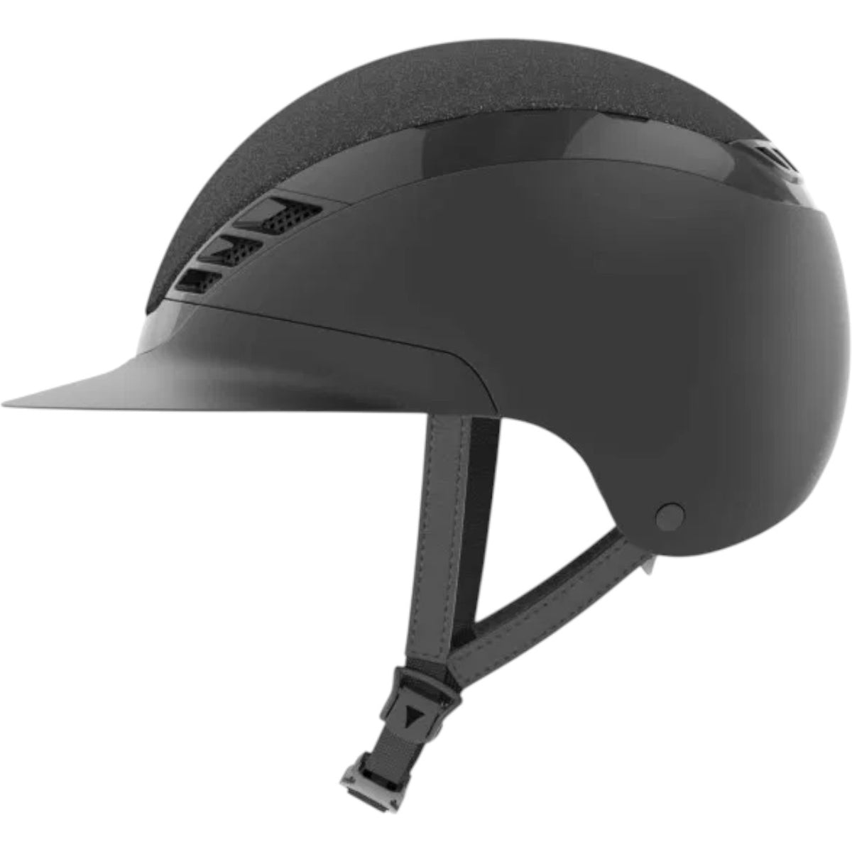 Reithelm Airluxe Supreme Glam Long Visor, Schwarz, Produkt allein auf weißem Hintergrund.