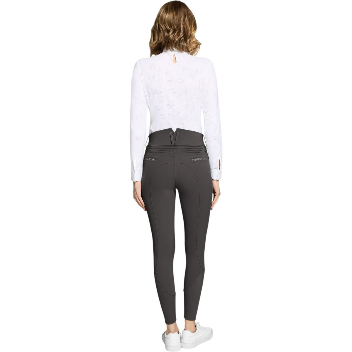 Samshield Reithose Damen Knee-Grip Claranova FS 2026 Damenreithose, Dunkelgrau, von hinten getragen.