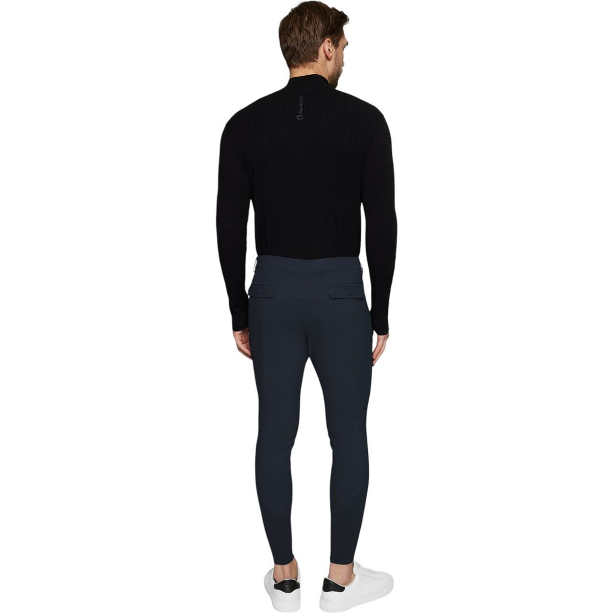 Samshield Reithose Herren Knee-Grip Raphael FS 2026 Hereenreithose, Dunkelblau, Mann trägt sie von hinten.
