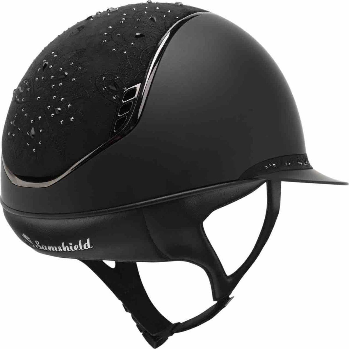 Samshield Reithelm Miss Shield 2.0 Shadowmatt Black Crystal Bloom Black, Produkt allein auf weißem Hintergrund.