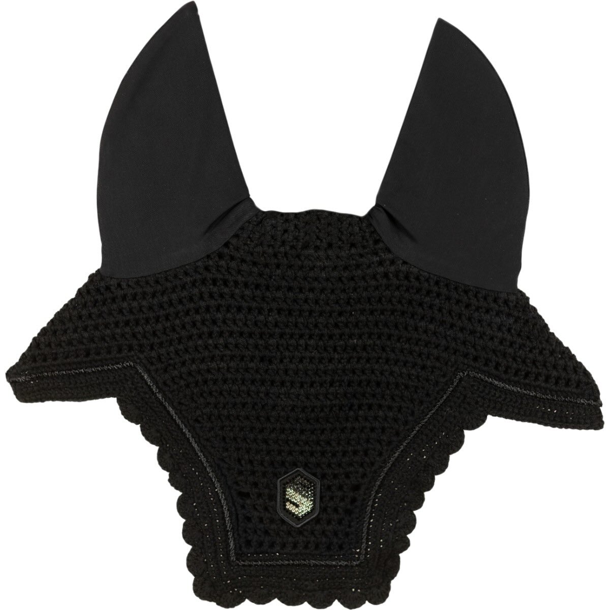 Fliegenmütze Glitzer SWRI Fliegenohren, Black, Produkt allein auf weißem Hintergrund.